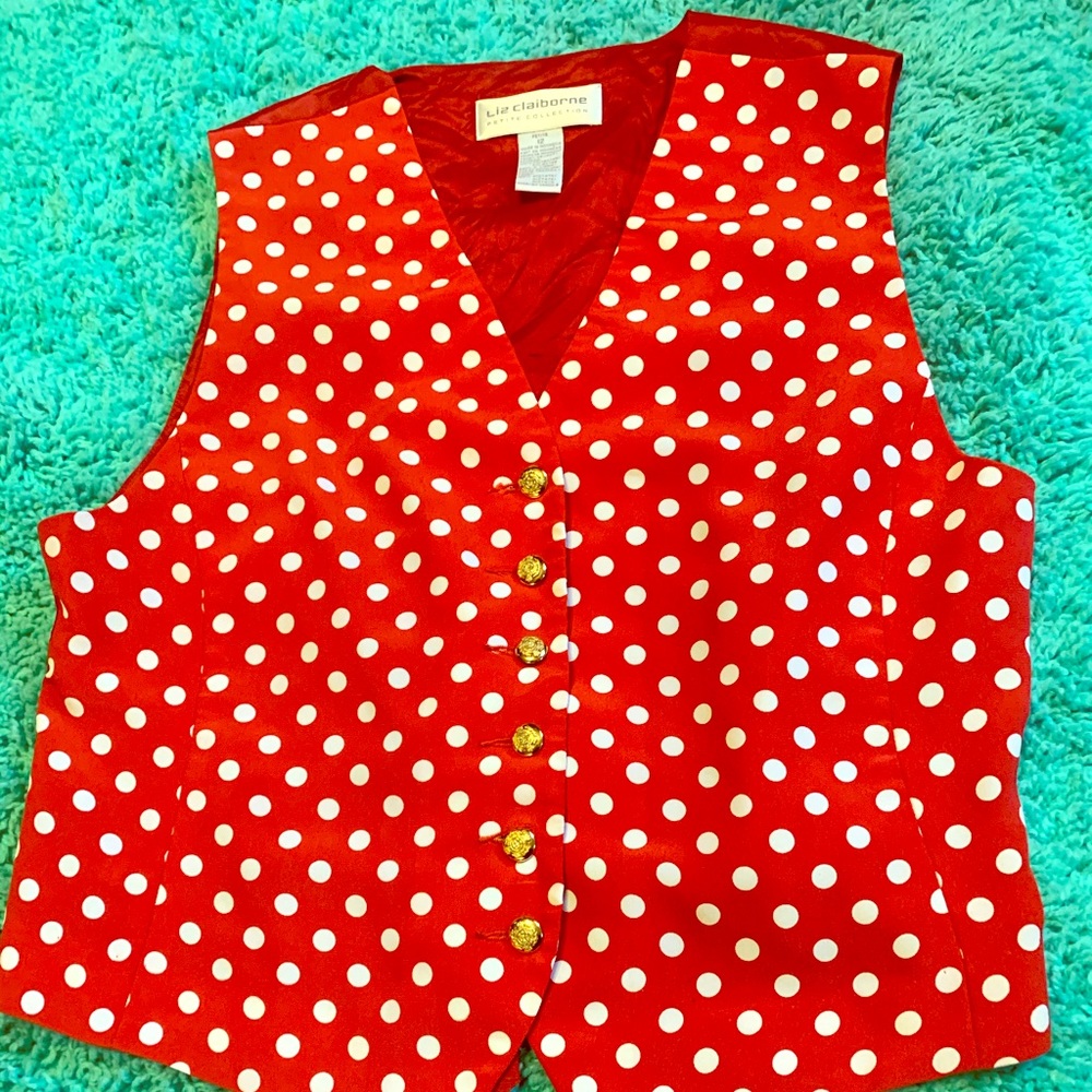 Liz Claiborne Petite Collection Red Polka Dot Vest
